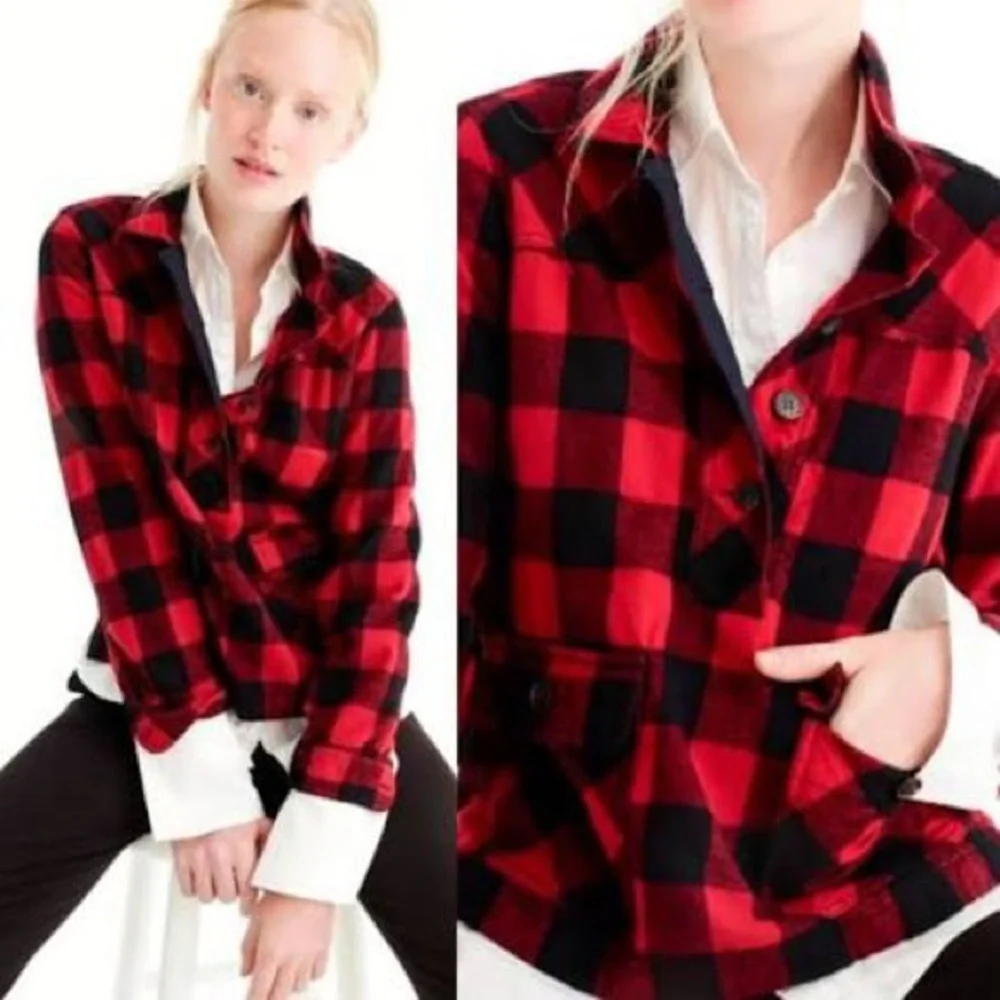J Crew Red Buffalo Plaid Pullover Shirt Jacket. - Picture 1 of 11